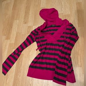 Guess Jeans Pink Black Striped Hoodie Top Y2K